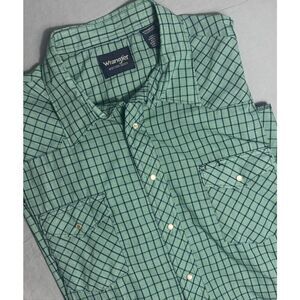 Wrangler Shirt Mens 3XT Green Plaid Pearl Snap Rodeo Western Workwear
